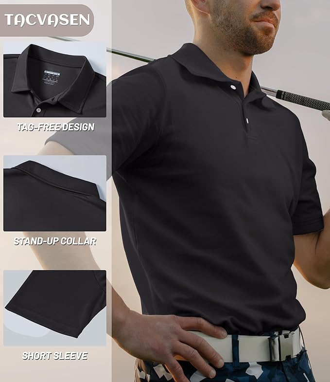 TACVASEN Mens Golf Shirt Dry Fit Mens Polo Shirts Short Sleeve Performance Golf Polos for Men with Collar Work Shirts