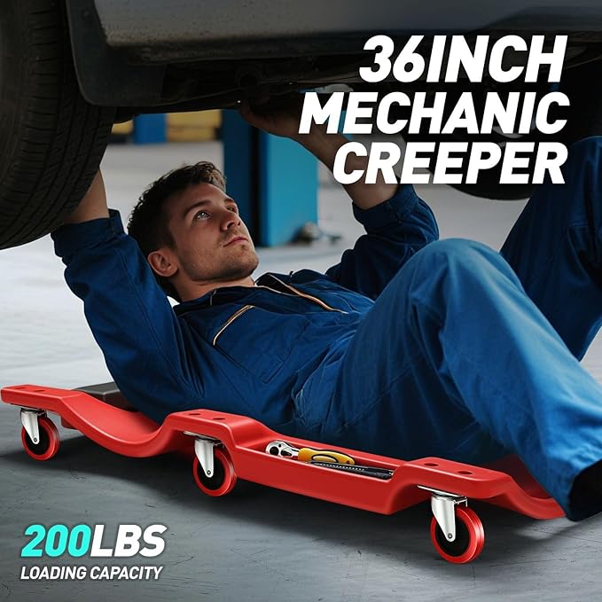 DNA MOTORING 36" L X 17" W x 4.25" H Vehicle Repair Low Profile Automotive Creeper w/Padded Headrest, Red, TOOLS-00201