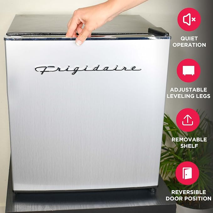 Frigidaire EFR182 1.6 cu ft Stainless Steel Mini Fridge. Perfect for Home or The Office. Platinum Series, 1.8