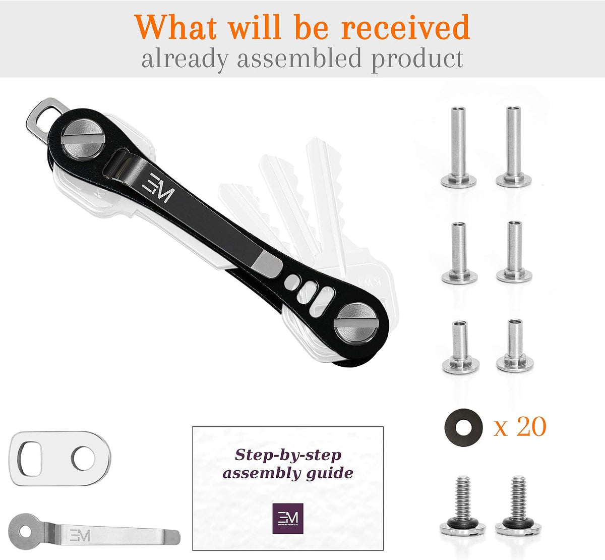 EM Compact Key Holder, Pocket Key Organizer, 14 Keys Key Bar