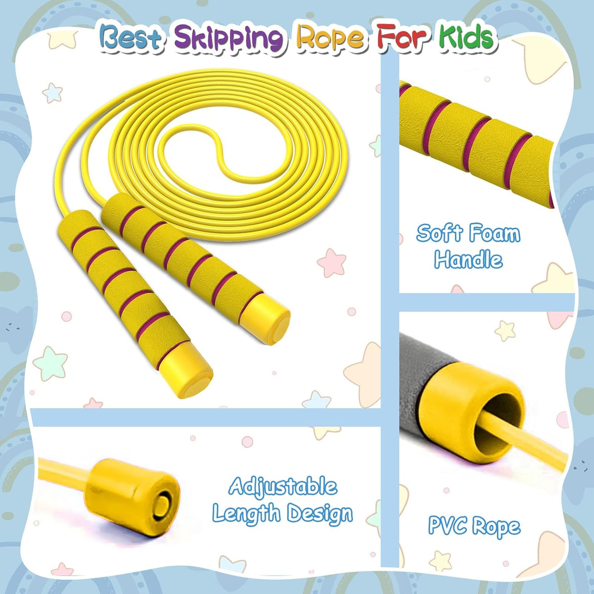 Skiennix Adjustable Jump Rope for Kids | Soft Foam Handles for Comfortable Skipping - Perfect for Outdoor Fitness