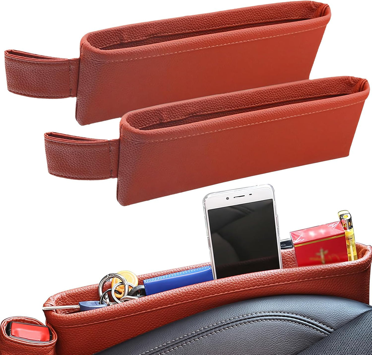 2 Pack Update Car Seat Gap Filler Organizer Leather Console Storage Box Front Side Pocket Seats Organizers Filler Interior Car Accessories for Phone Wallet Coin Key Sunglasses (Off-White)