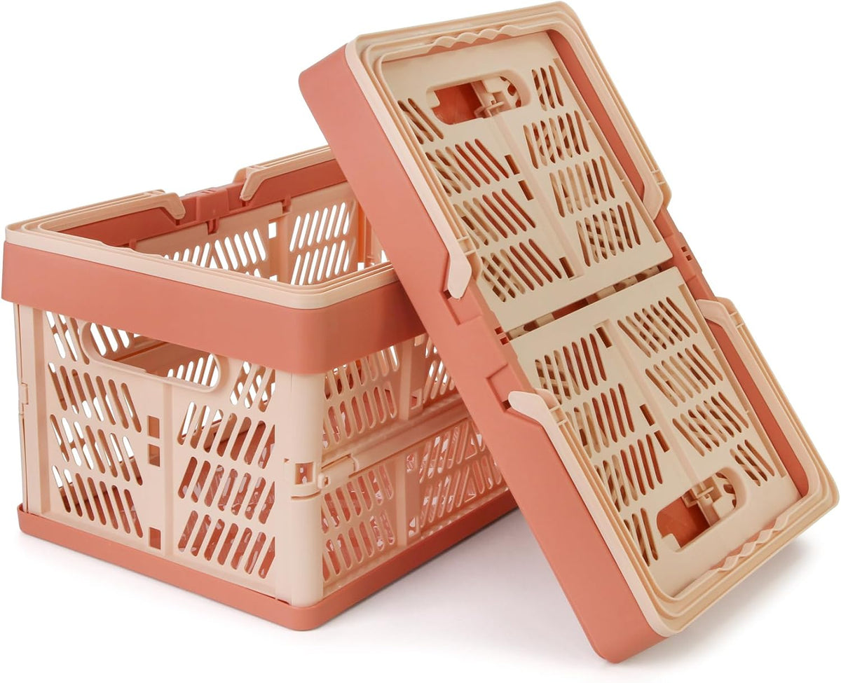 Domiella 2-Pack Foldable Storage Baskets, 20L Collapsible Crates PP Pink