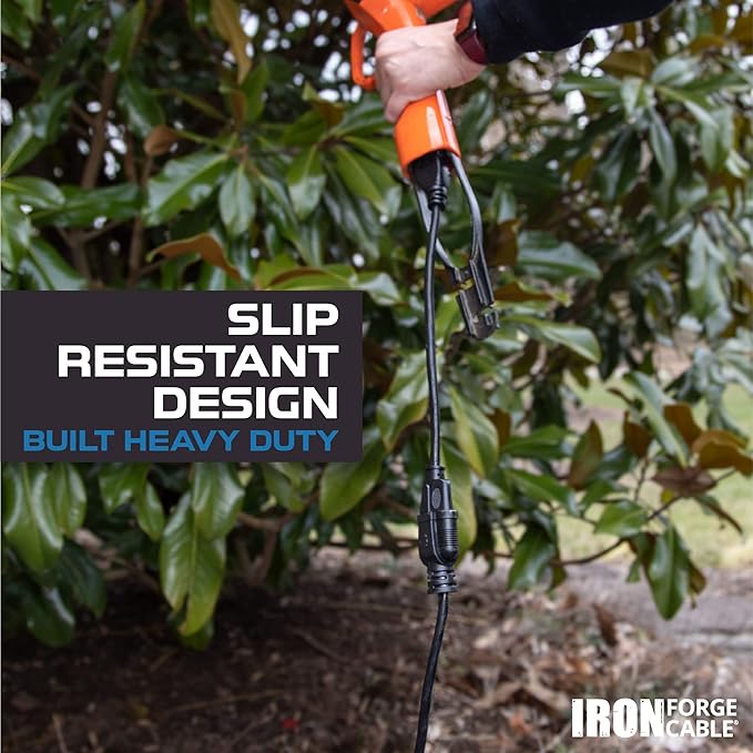 Iron Forge Cable 100 ft Outdoor Extension Cord - 10/3 SJTW Heavy Duty Black Extension Cable with 3 Prong 15 AMP Grounded Plug for Safety