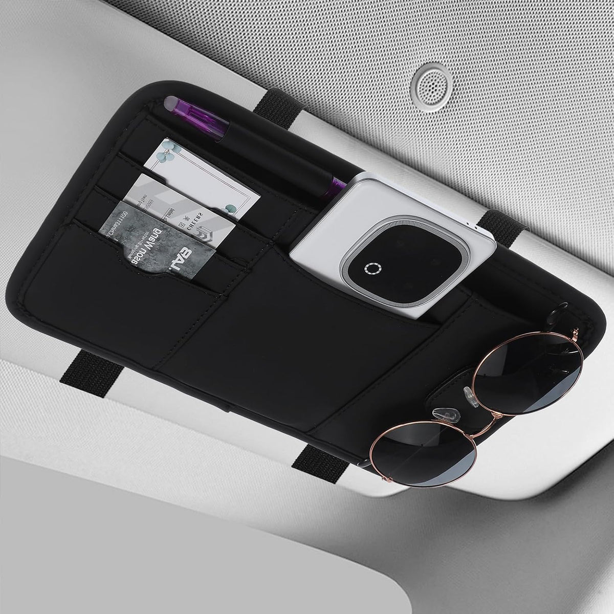 2 Pcs Car Sun Visor Multi-Pocket Organizer, Pu Leather Car Visor Organizer