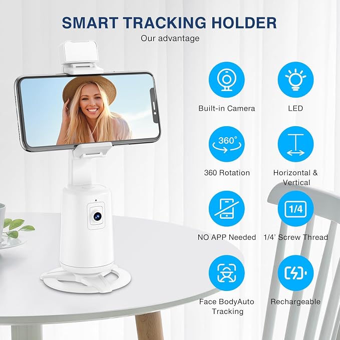 Auto Face Tracking Tripod 360° Rotating Cell Phone Photo and Video Kits Stand