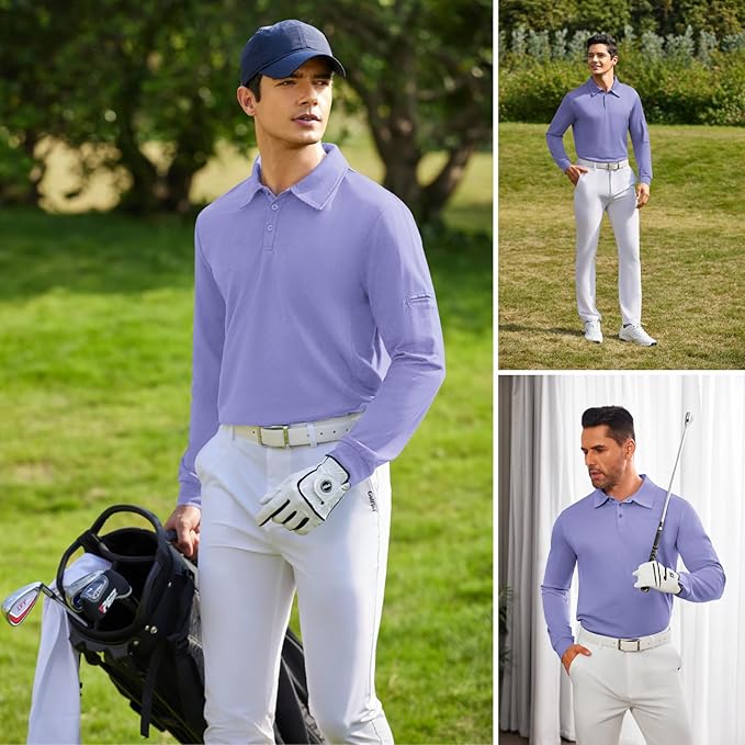 Deyeek Men's Polo Shirts Long Sleeve Golf Polo Shirts for Men Quick Dry UPF 50+ Sun Protection Polos Casual Collared Shirts