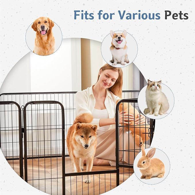 DUMOS Dog Playpen Indoor, Metal 40 Inch 4 Panels Foldable Pet Fence with Door, Outdoor Small Medium Large Dog Puppy Portable Exercise Play Pen for RV Camping, Trips, Play Yard