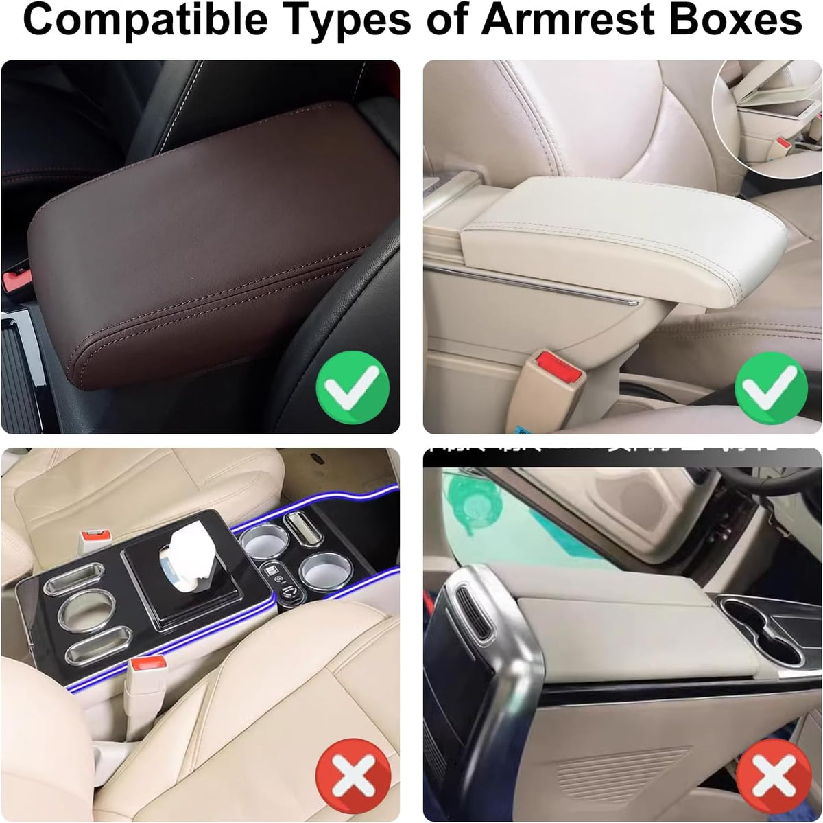 NBTEPEM Bling Car Center Console Cover, Leather Car Arm Rest Cover Cushion with 2 Storage Bags, Middle Console Cover Universal Armrest Protector Pads, Bling Accessories for Most Vehicles (Orange)