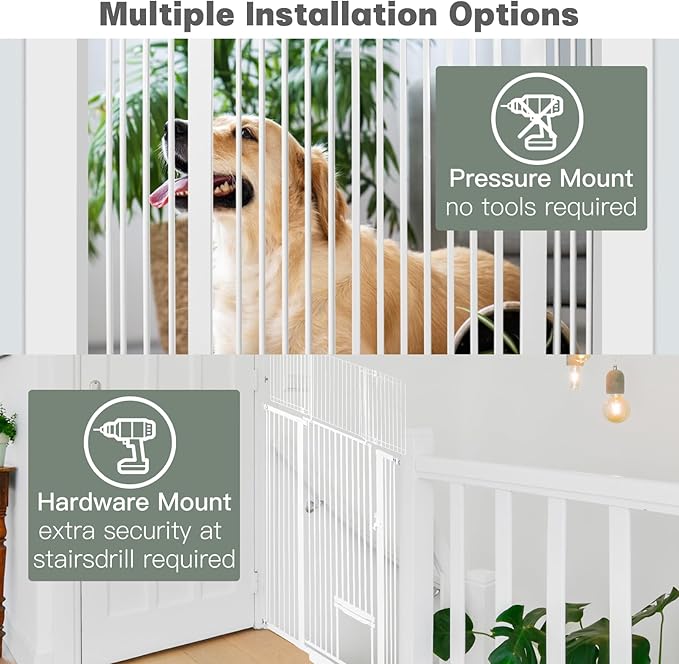 71 Inch Extra Tall Pet Gate with Small Cat Door, 29.55"-46.06" Adjustable Wide Dog Gate, Tall Cats Gates for Doorway, Stairs, House(White)