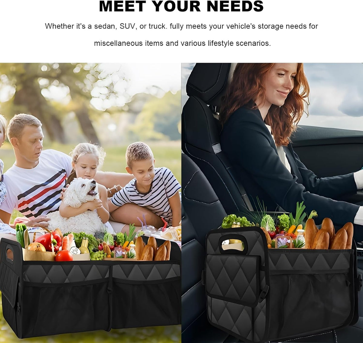 Sun Walker Car Trunk Organizer, Collapsible Auto Storage Box Cargo Organizer with Reinforced Handle, Multi-Pocket Waterproof Oxford Container for Sedan Truck SUV, Car Accessories