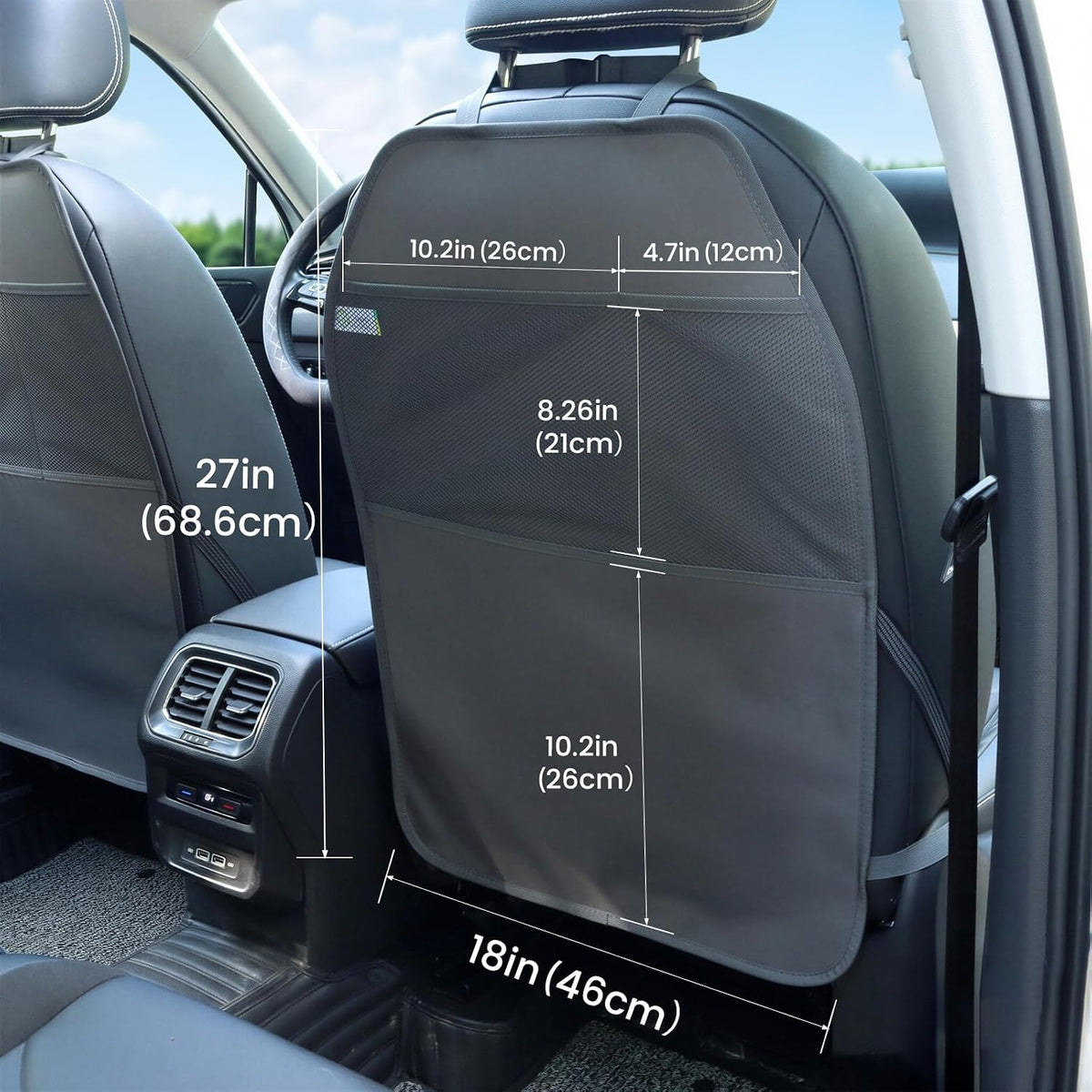Viaviat Car Seat Protector Large Kick Mat 2 Pack Durable Water Resistant Auto Seat Back Covers with 2 Mesh Pockets Protection Against Dust Mud Scratches (Dark Gray, 2-Pack)