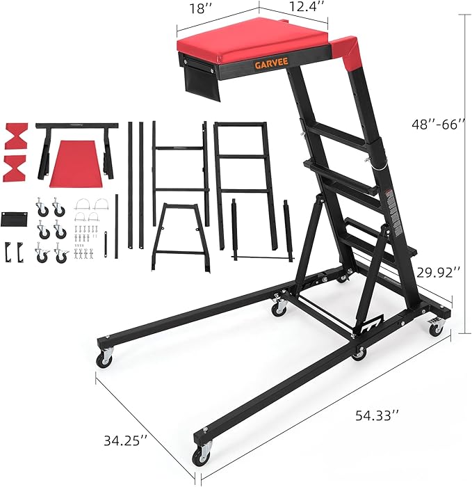 Top Side Creeper, 48 in-68 in Adjustable Height, 400 LBS Capacity, High Top Automotive Creeper with 6 Swivel Caster Wheels, Heavy Duty Foldable Creeper for Garage Shop, Black