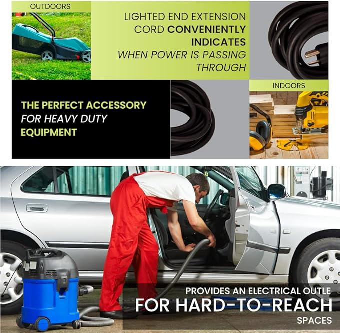 Go Green Power Inc. 14/3 50ft Black Outdoor Extension Cord - Robust, Heavy Duty - Perfect for Outdoor Tools & Equipment - GG-13850BK
