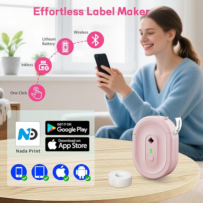 Label Maker Machine with Tape, Small Portable Bluetooth Label Printer, Handheld