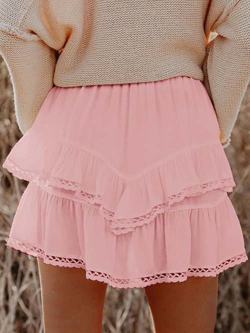 Aoudery Flowy Shorts - Casual Boho Ruffle Tiered Skorts for Women | High Waist Mini Golf & Tennis Shorts