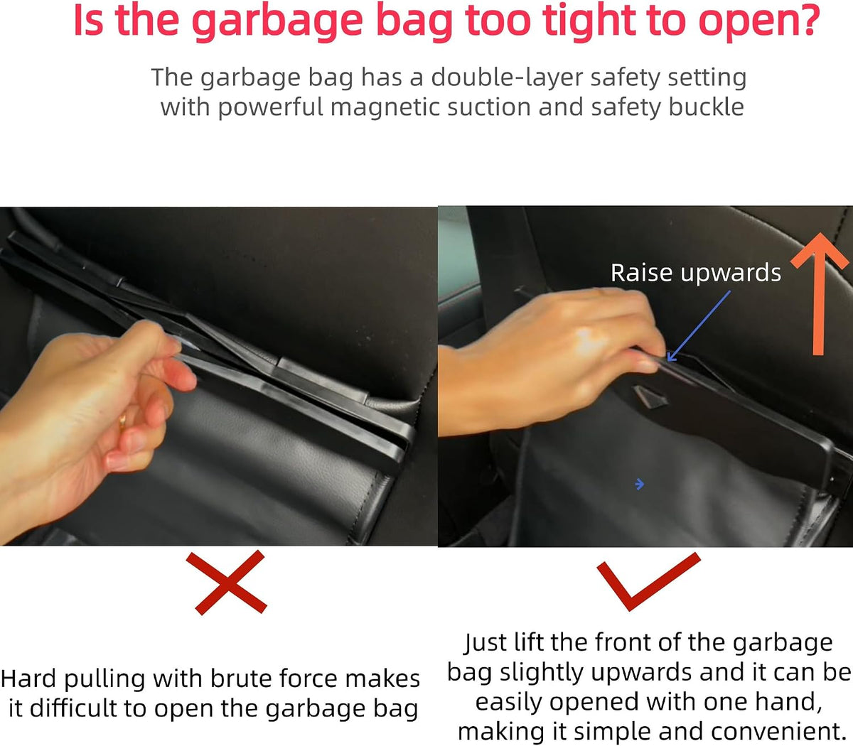 Car Leather Trash Bag Smart LED Waterproof Organizer Storage Garbage Can (Red)