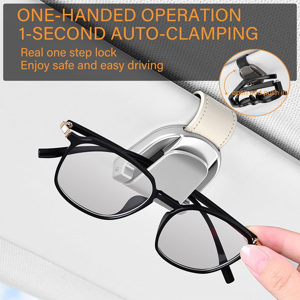 Sunglass Holder for Car Visor,（Zinc Alloy Body） car Visor Sunglasses Clip, Auto-Clamping Eyeglasses Organizer for Sun Visor, One-Handed-Operation,Universal Fit