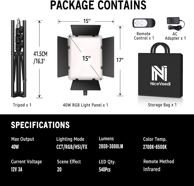 NiceVeedi 40W RGB Photography Lighting