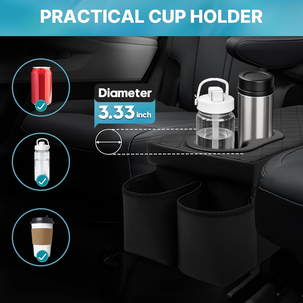 Mixsuper Liner Car Seat Organizer for Kia Sorento 2021-2026, Console Organizer Backseat Box with Cup Holders for Kia Sorento, Kids Toys Baby Supplies Dog Toy Box Storage Bin Travel Accessories
