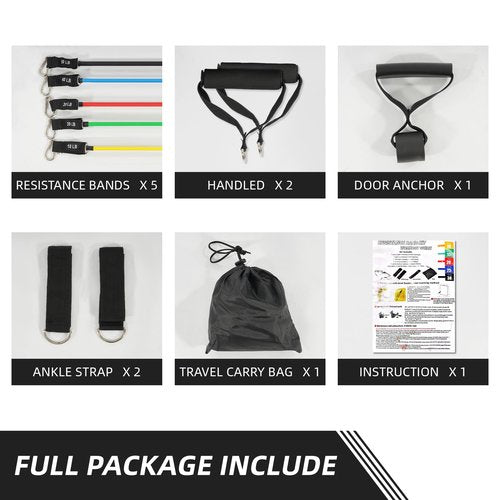 Fitvids Resistance Bands Set 150lb | 5 Exercise Bands with Handles, Ankle Straps, Door Anchor, Travel Storage Bag for Home Gym Strength Training, Full Body Workout for Men Women Beginners & Advanced