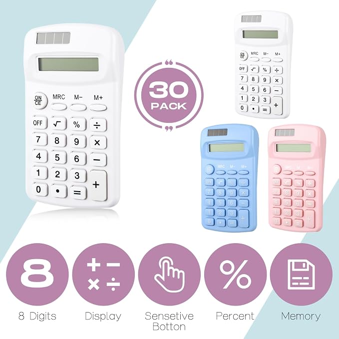 Flutesan 30 Pack Pocket Calculator Small Battery Powered Bulk Mini Size 4