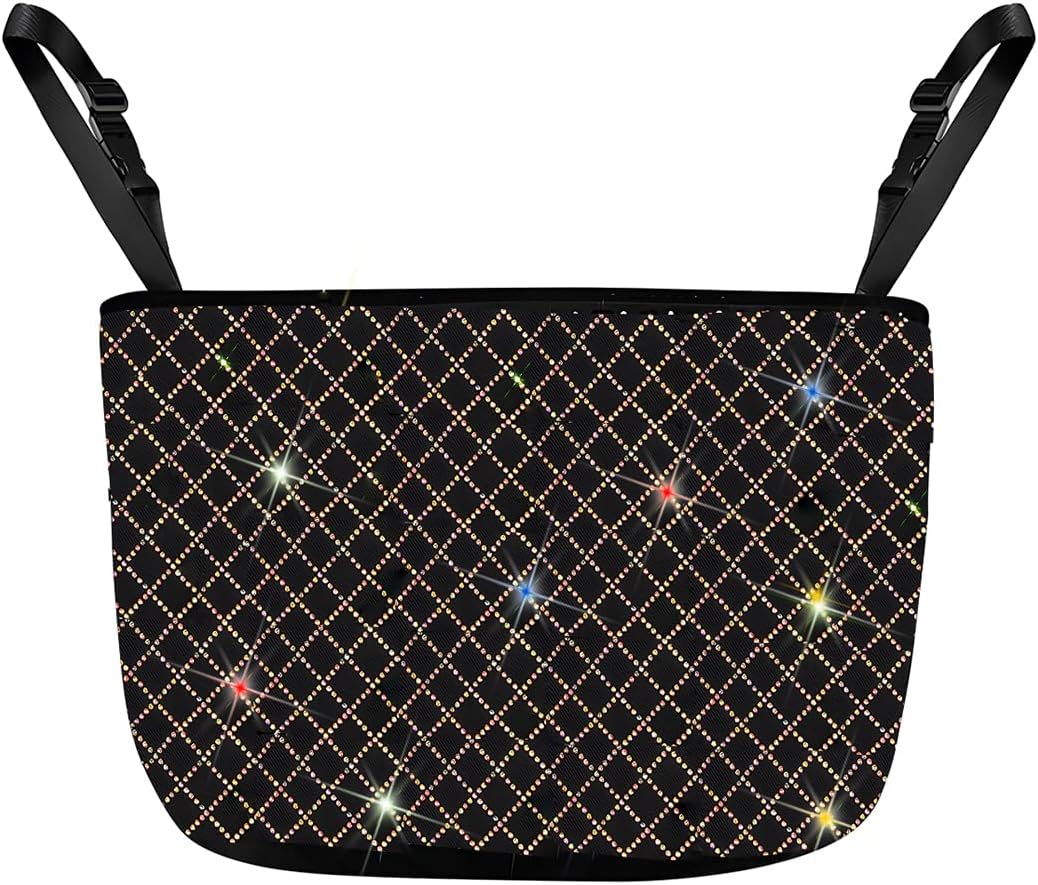 zipelo Bling Car Net Pocket Handbag Holder, Rhinestone Vehicle Backseat Purse Organizer Between Seats, Diamond Hanging Storage Bag Barrier of Pet Kids, Universal Automotive Accessories (Multicolor)