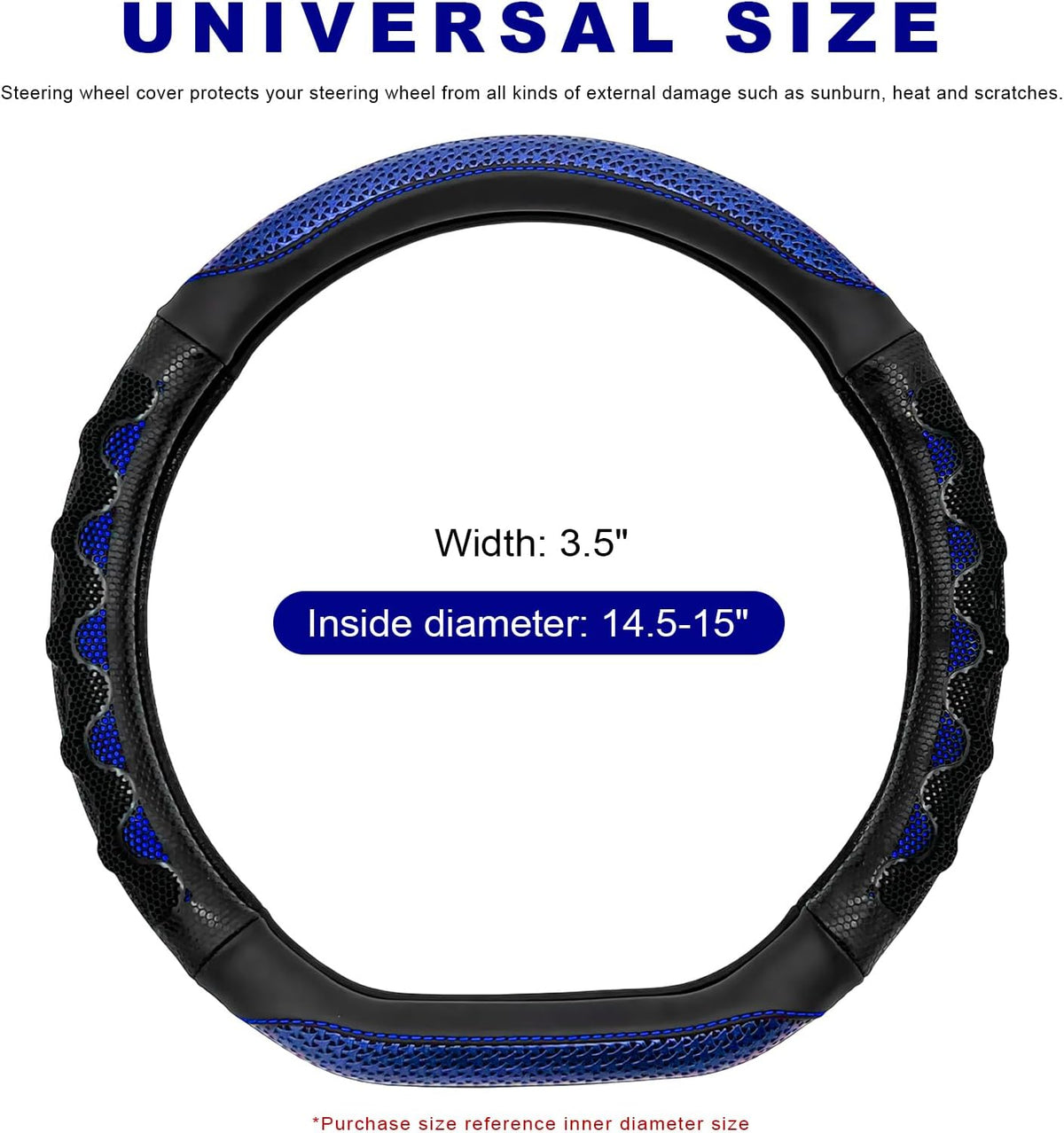 D-Shaped Steering Wheel Cover, Leather Car Wheel Protector with 3D Honeycomb Anti-Slip Design, Universal Breathable Comfy Cover Fits 14.5-15 Inch Steering Wheels, Car Accessories (Blue)