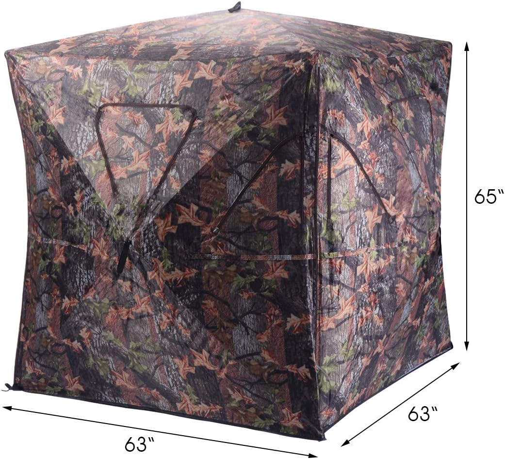 Tangkula 3 Person Pop up Ground Blind, Portable Hunting Blind with Mesh Windows, Carrying Bag & Ground Stakes, Camouflage Hunting Tent with Hub System, Camo Deer Blinds for Hunting