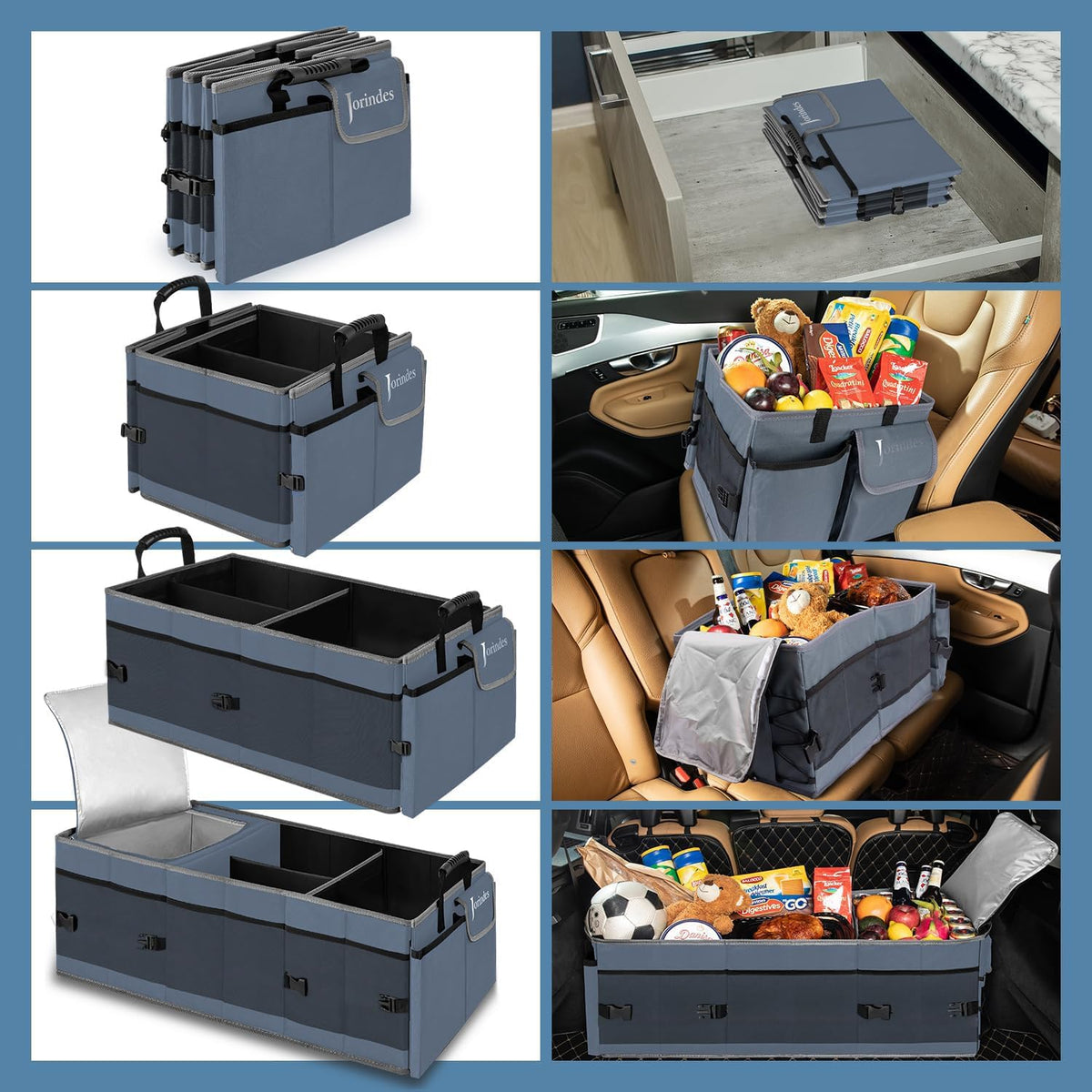 Trunk Organizer with Built-in Insulated Leak Proof Cooler Bag,Collapsible Cargo Organizer for SUV with Non Slip Bottom Strips,3 Large Compartments Foldable Waterproof Portable Car Storage Box XL