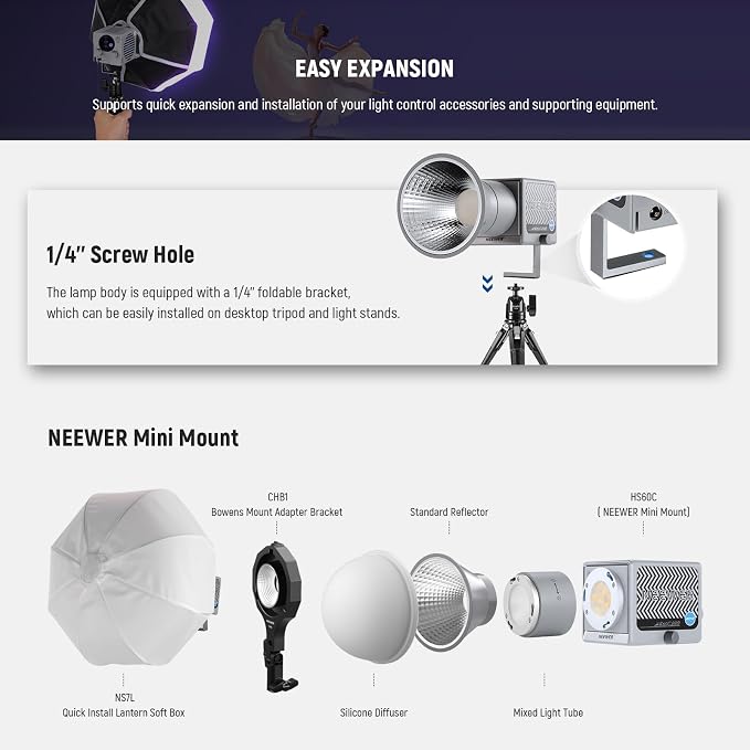 NEEWER HS60C Pro 60W Portable RGB LED Video Light, APP DMX/Panel Control/Custom