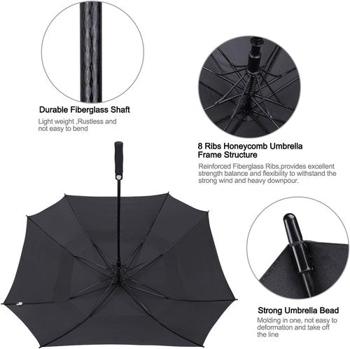 G4Free Extra Large Golf Umbrella - 62/68 Inch Windproof Double Canopy with Auto Open Feature