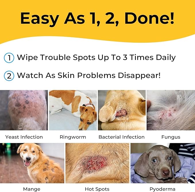 Smiling Paws Pets - Antibacterial & Antifungal Wipes for Dogs & Cats (with Chlorhexidine & Ketoconazole)