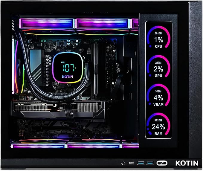 KOTIN Prebuilt Gaming PC, Ryzen 7 9700X, 32GB DDR5, RTX 5060 8GB, 1TB SSD | 360mm Liquid Cooled Gaming Desktop, 11.3in Smart Display, 650W 80+ Gold PSU, WiFi 7, Assembled in USA, Windows 11 ARGB Tower