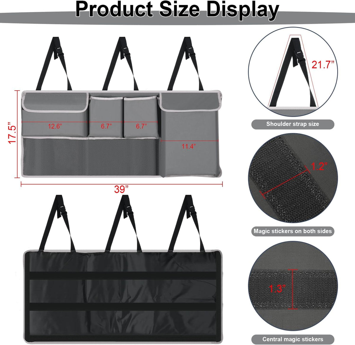 UYYE Trunk Hanging Organizer, Backseat Storage Bag, Collapsible Car Interior Accessories with 4 Pockets & 2 Mesh Pouches for Tools, Provide More Storage Trunk Space for SUV, Jeep, MPVs (Grey)