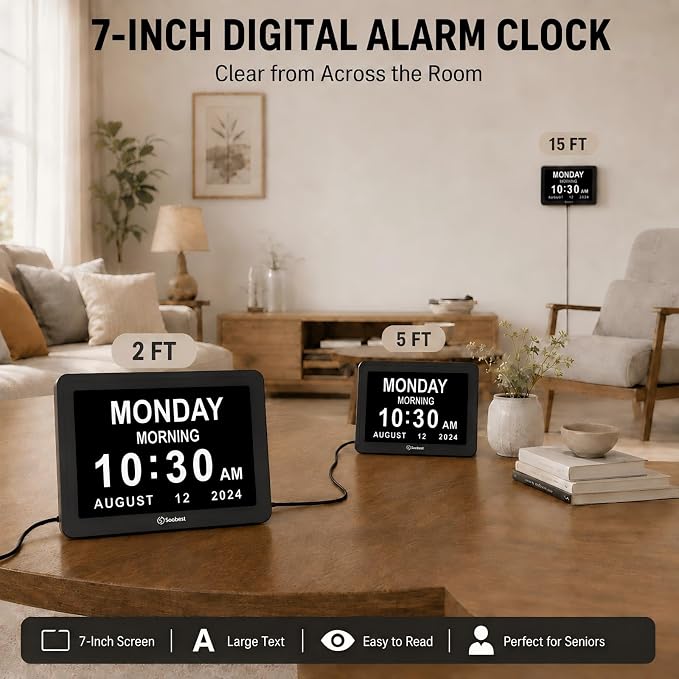 Soobest Dementia Digital Clock for Seniors Elderly, 20 Alarm Reminders 3