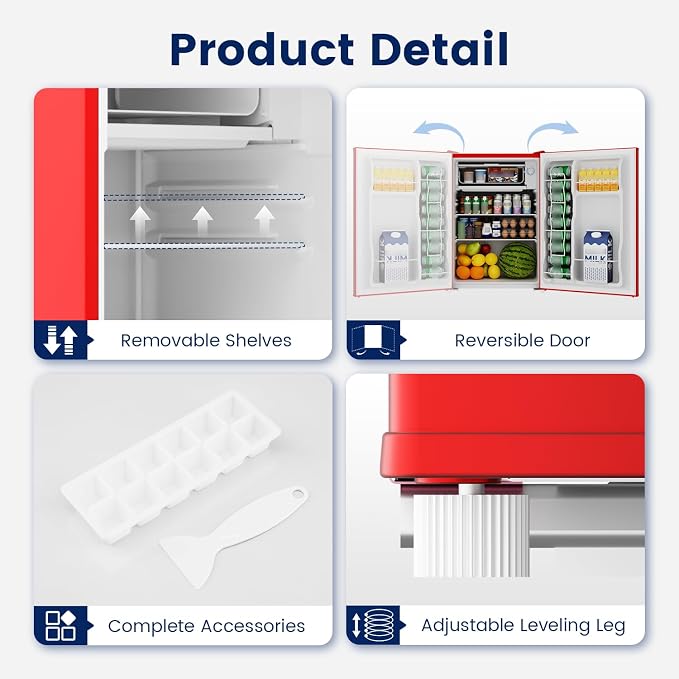 2.6 Cu Ft Small Fridge with Freezer for Office Red | Mini Refrigerator for Dorm Bedroom, Compact Fridge, Energy-efficient, Low Noise