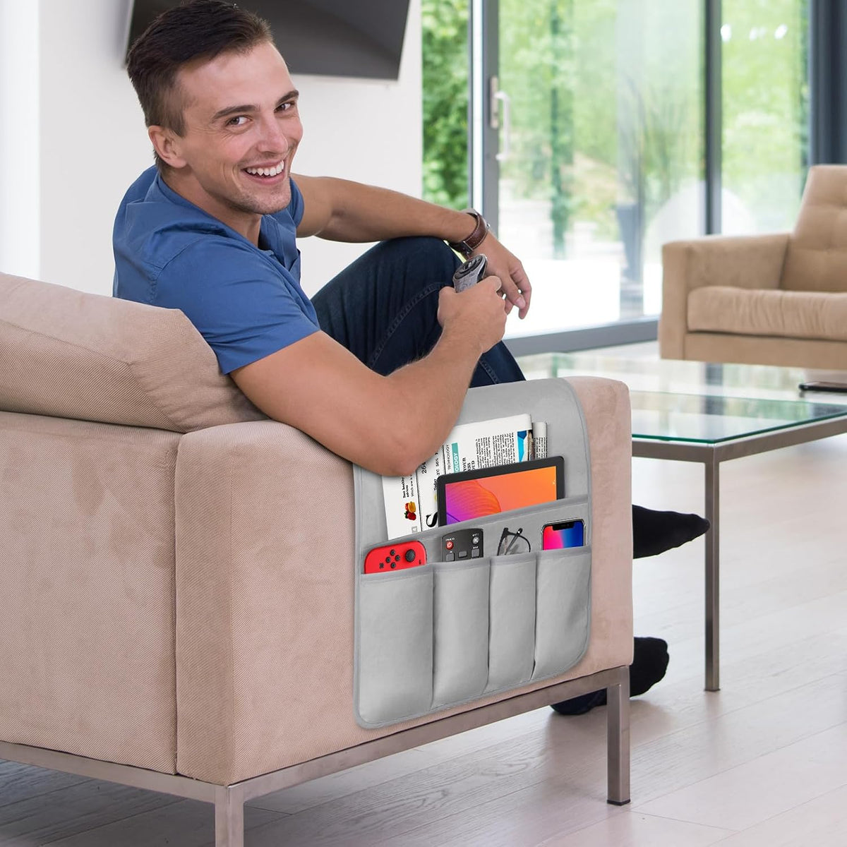 Remote Control Holder for Armchair Caddy, Remote Holder with 5 Pockets