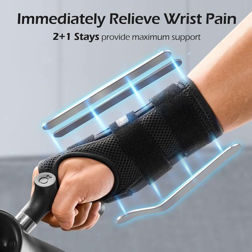 FREETOO Wrist Brace - Adjustable Carpal Tunnel Relief with 3 Stays | Left Hand Support for Tendonitis & Arthritis - Black (S/M)