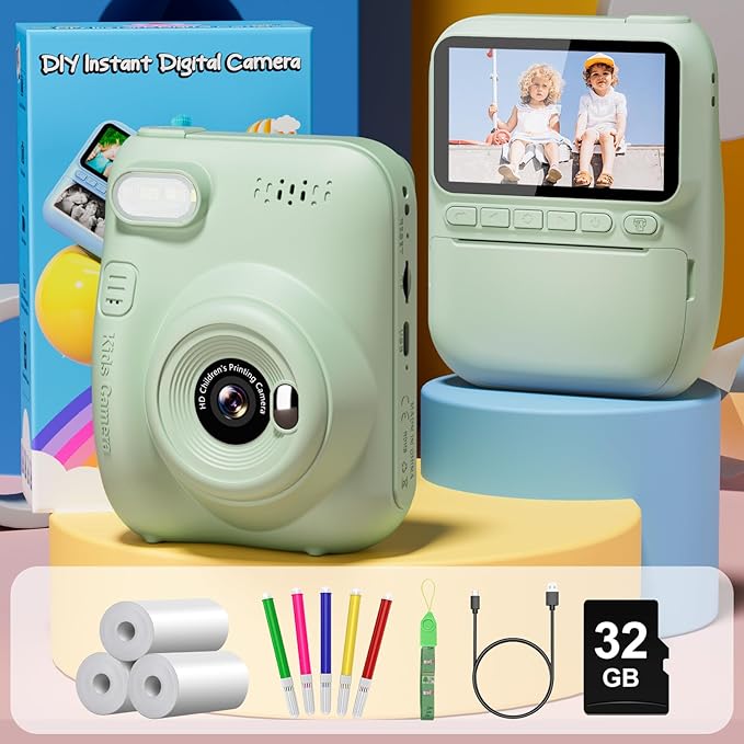 Kids Camera Instant Print, 3.0" HD 32MP 1080P Toddler Digital Camera