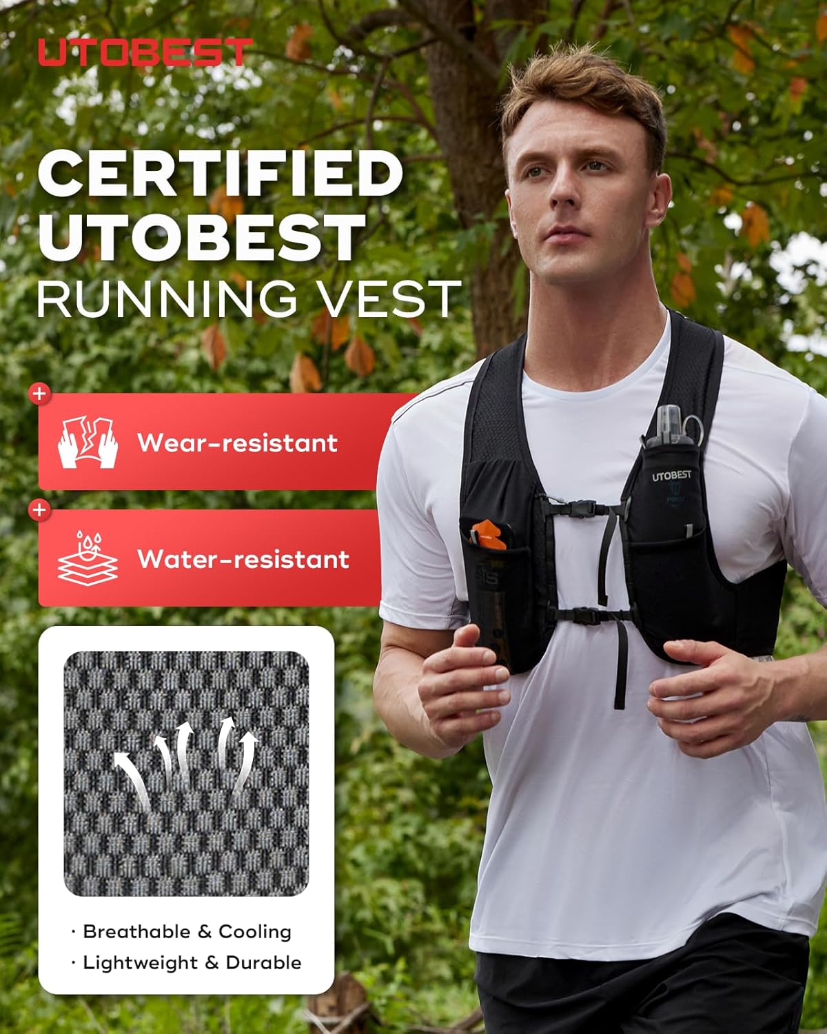 UTOBEST Ultra-Light Running Vest | Breathable Hydration Gear for Men & Women - Perfect for Trail Hiking & Jogging