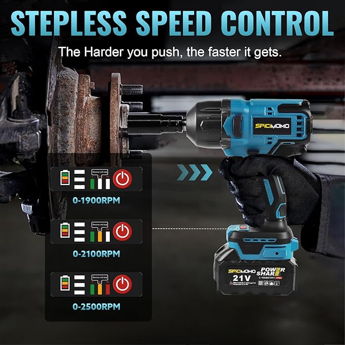 SPICIMOMO 1/2 inch Cordless Impact Wrench - 1200N.m High Torque Heavy Duty Impact Gun with 2x 4.0Ah Batteries, 21V Powerful Impact Driver/Drill for Tough Auto Repair and Construction Tasks