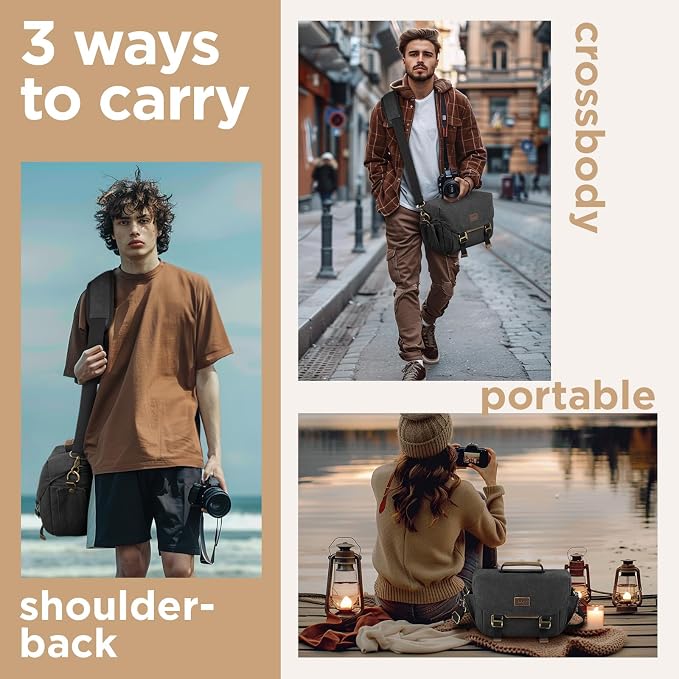 SMRITI Canvas DSLR Camera Bag Crossbody, Waterproof Messenger Camera Sling Bag