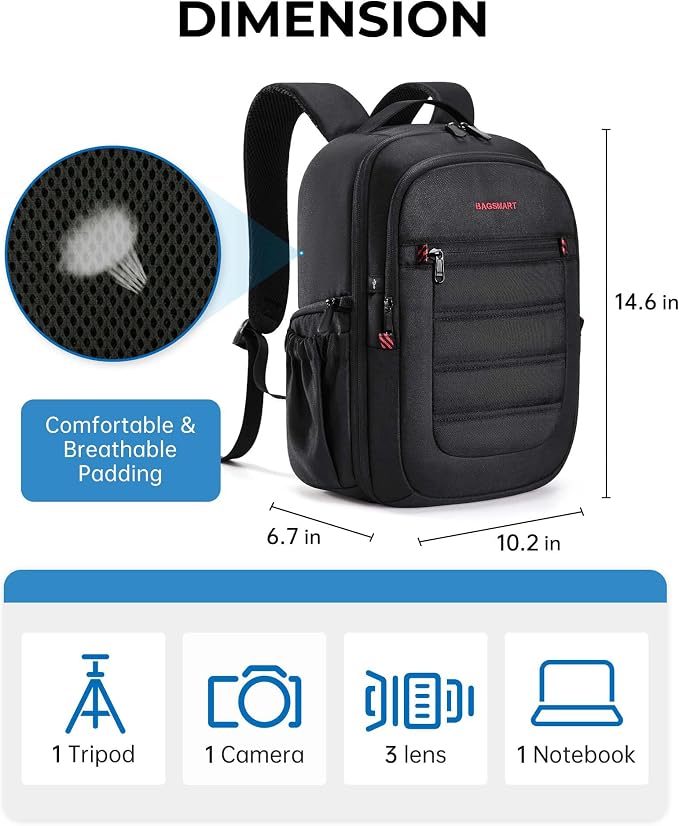 BAGSMART Camera Bag for DSLR, Waterproof Camera Backpacks for Photographers