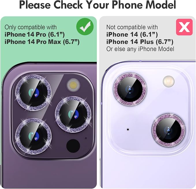 for iPhone 14 Pro/14 Pro Max Camera Lens Protector Bling, 9H Hardness