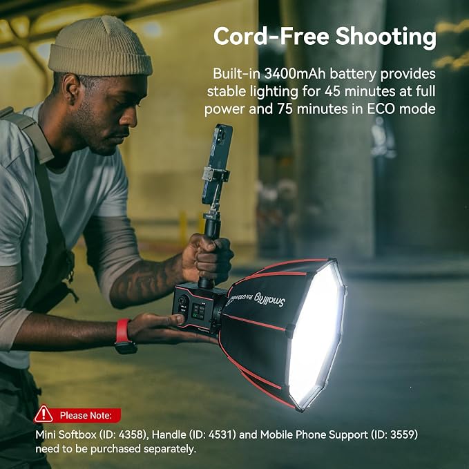 SmallRig RC 60B COB Video Light, 49Wh Battery 45min Runtime, 63W 11200lux CRI