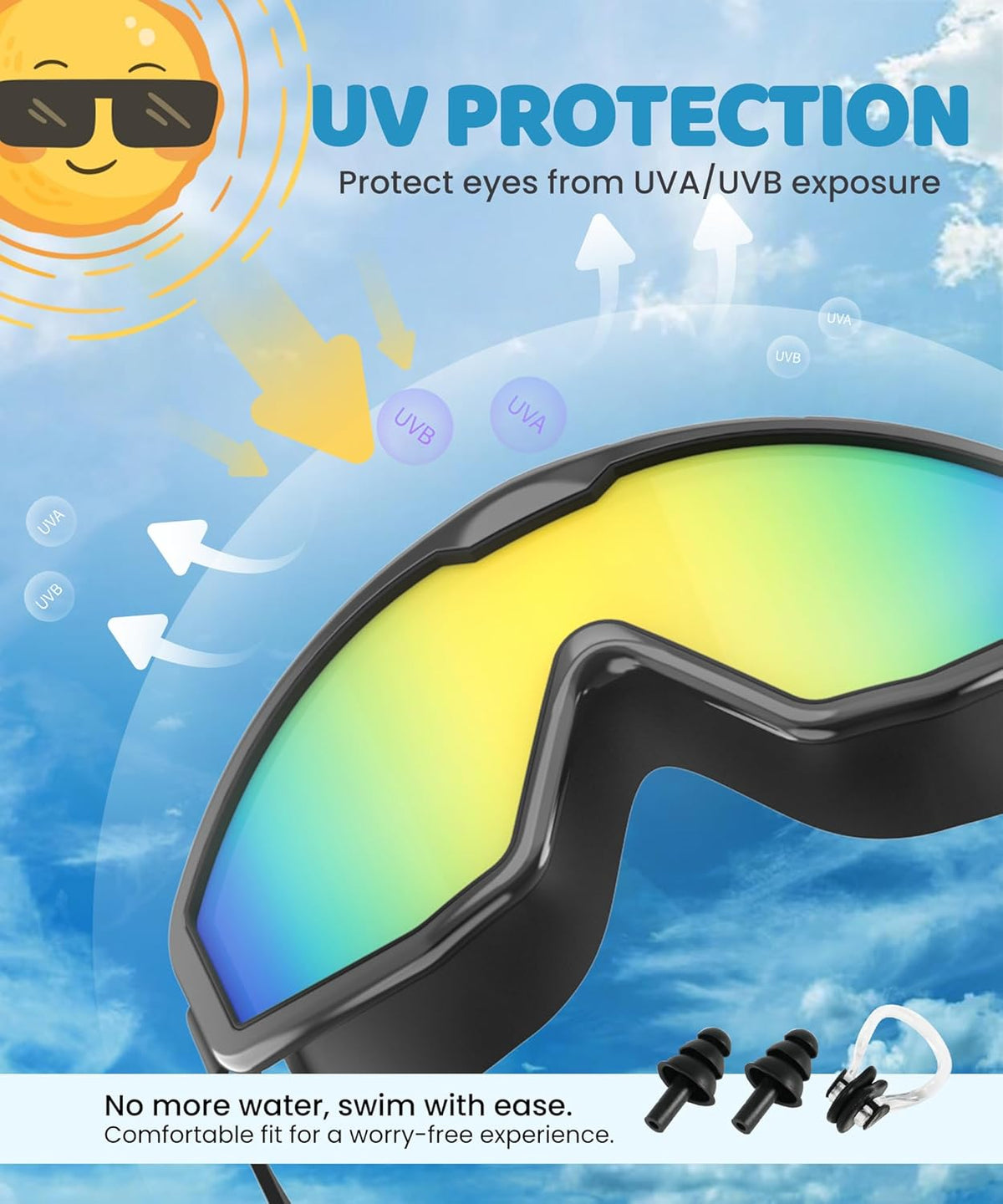 Skiennix Kids Swim Goggles - Anti-Fog UV Protection for Ages 4-16 | 180° Clear View, 3 Pack