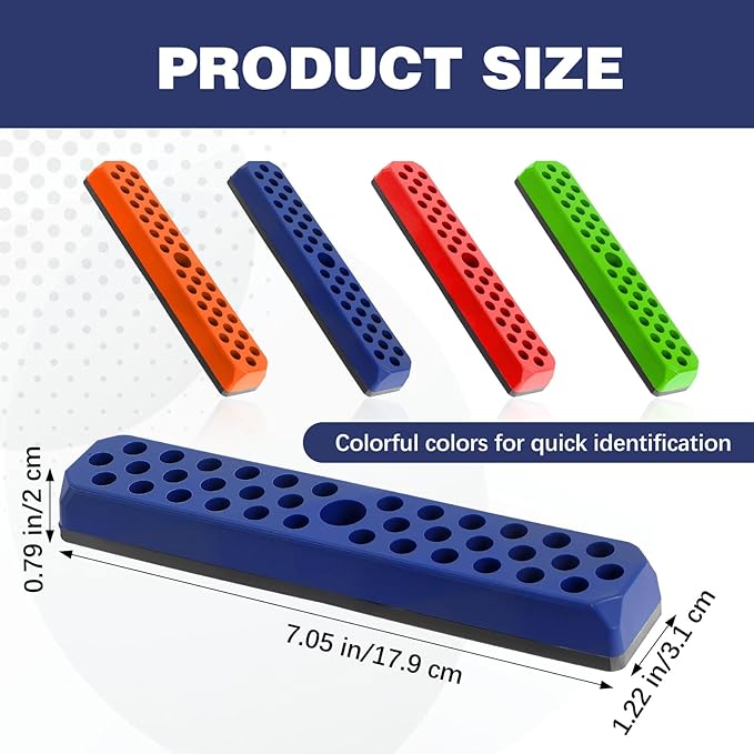 4 Pcs Magnetic Hex Bit Holders 1/4" Drill Bits Holder, 148 Holes Screwdriver Drill Bit Holder Tray with Magnetic Base, Hex Bits Organizer (4 Colors)