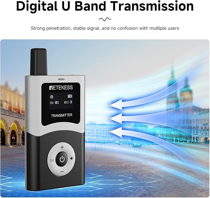Retekess T130U Audio Tour Guide System, U-Band Digital Mode, 60-Slot Charge Case