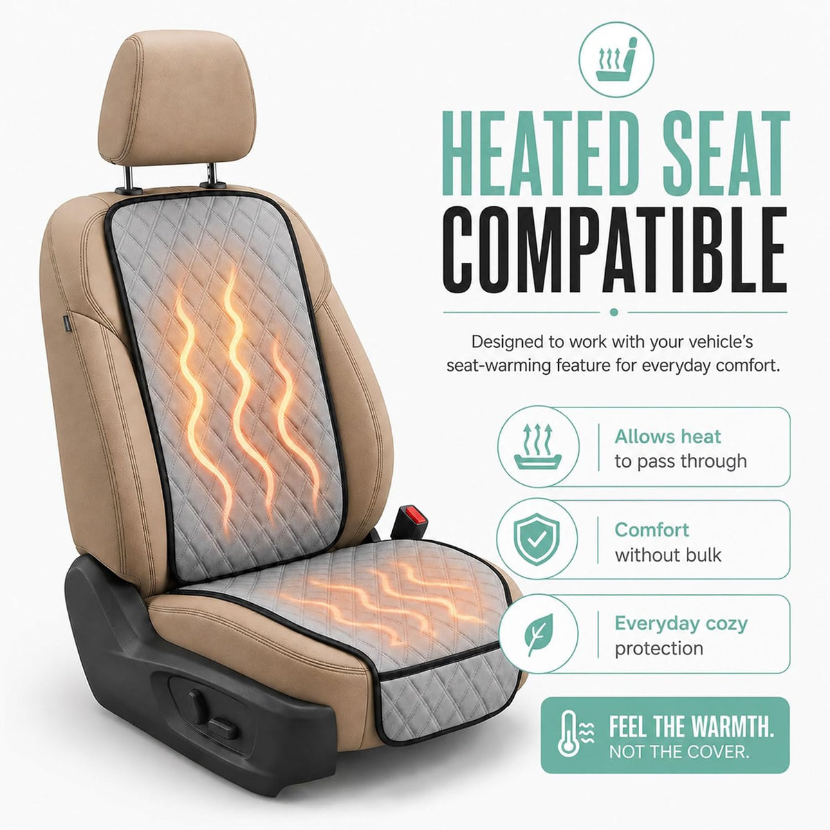 FH Group Car Seat Cushion – Neosupreme Single Front Seat Cover with Front Pockets, Airbag Compatible, Universal Fit Car Seat Cushion for Driver or Passenger Seat, SUV, Truck, Sedan & Van – Gray